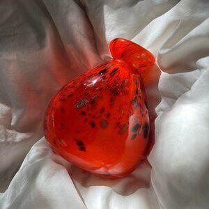 Vintage Hand Blown Orange, Gold, and Black Speckled Glass Bud Vase